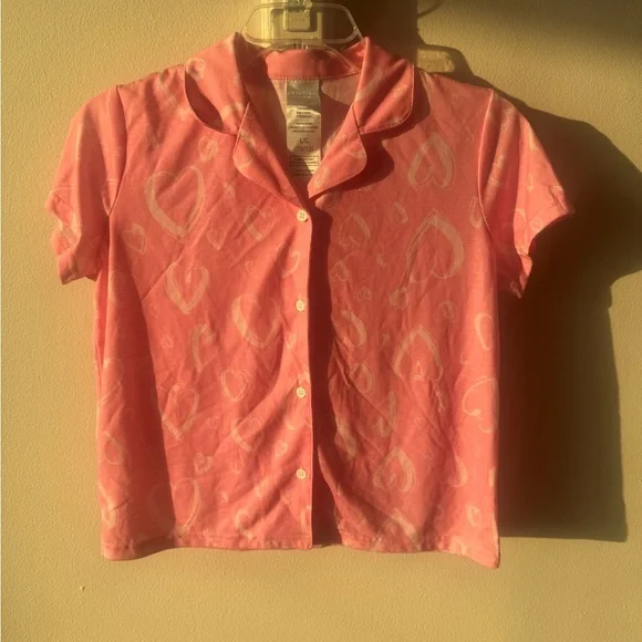 Pink Heart Pattern Button-Up Shirt - Picture 1 of 5